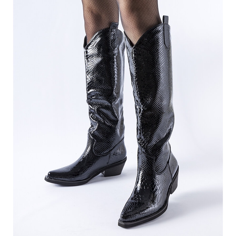 Botas de cowboy Chapin com isolamento preto e patente 1