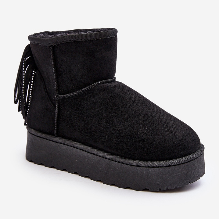 Botas femininas de neve em plataforma enorme com franjas, Lirico Preto 1