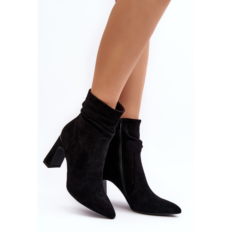 Botins femininos de salto alto com parte superior franzida, preto Phaga 1