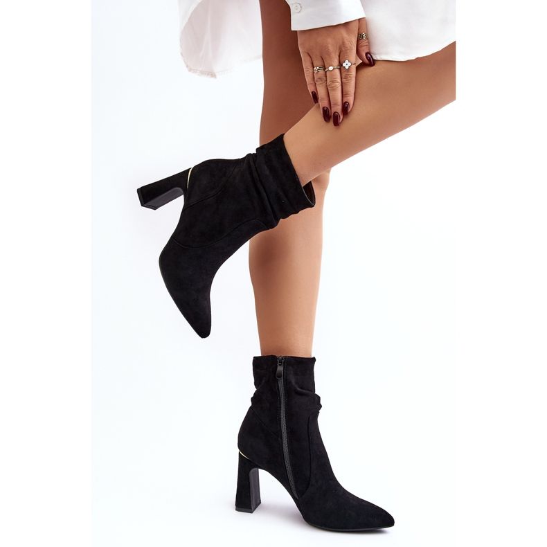 Botins femininos de salto alto com parte superior franzida, preto Phaga 2 Botins femininos de salto alto com parte superior franzida, preto Phaga 2
