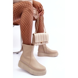 Botins femininos de couro com plataforma bege Lemar Jenefer 4