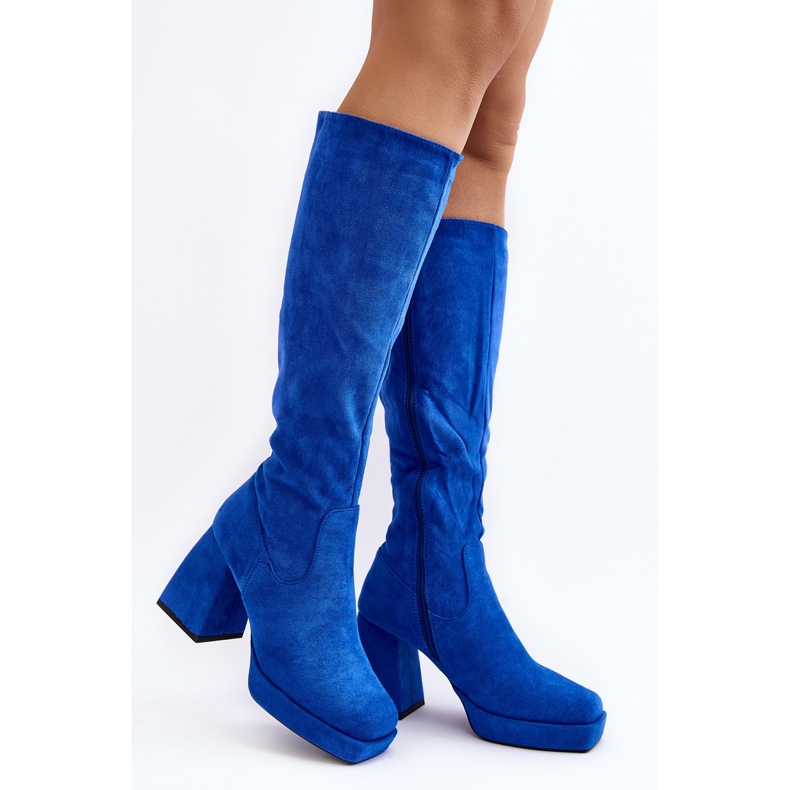 Botas femininas isoladas com salto grosso, azul Layala 1