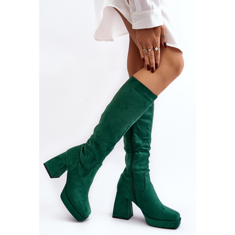 Botas femininas isoladas com salto enorme, verde Layala 2 Botas femininas isoladas com salto enorme, verde Layala 2