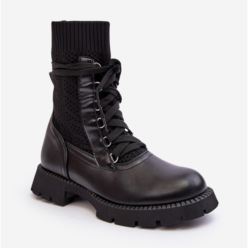 Botins Femininos com Meia Amarrada Gentiana Preta preto 2