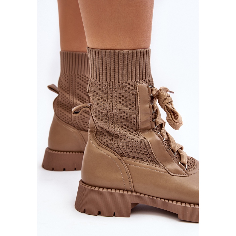 Botas Femininas com Meia Amarrada, Gentiana Marrom 1