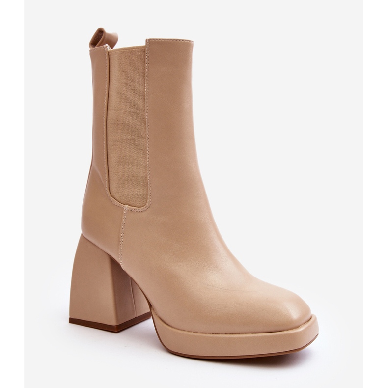 Botas femininas bege com plataforma e salto alto Stelares 1