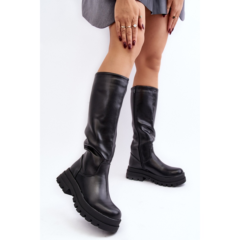Botas femininas acima do joelho com sola grossa, pretas Beatrizia preto 2