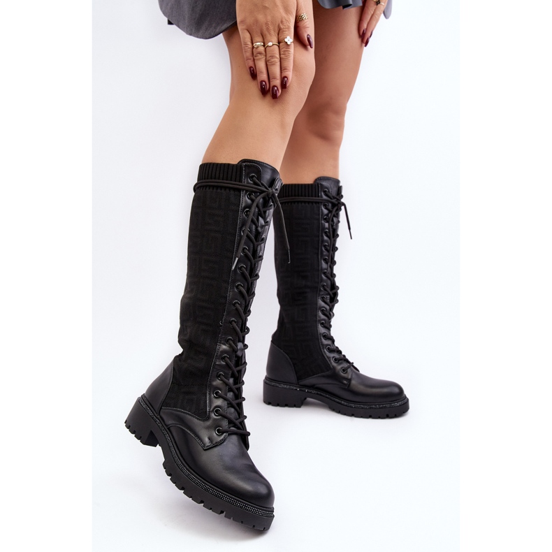 Botas femininas com cadarço e cano elástico preto Virxinia preto 2