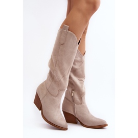 Botas de cowboy femininas acima do joelho, bege claro, Oppore 1