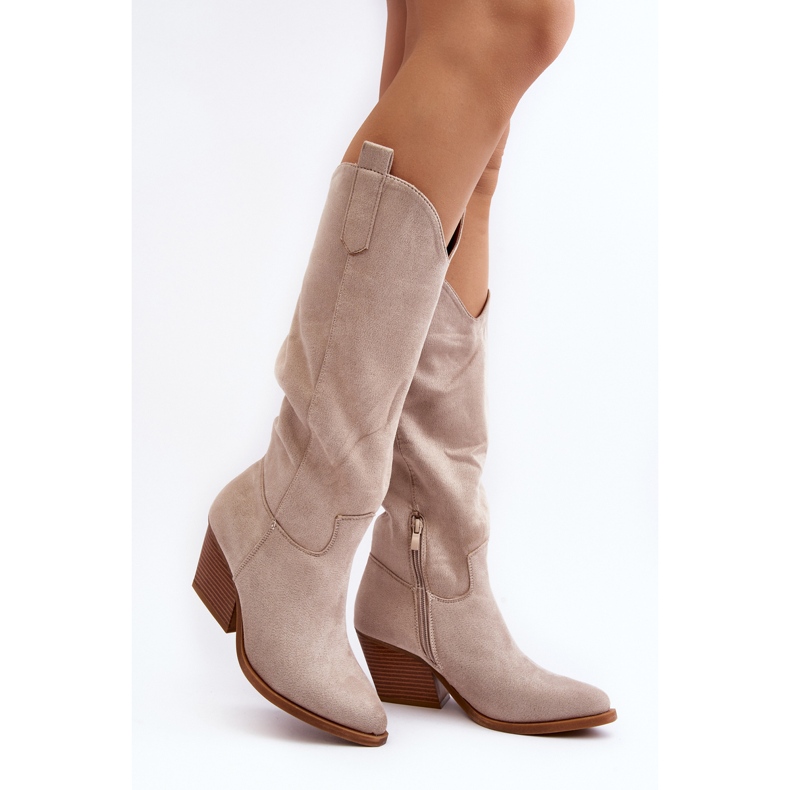Botas de cowboy femininas acima do joelho, bege claro, Oppore 1