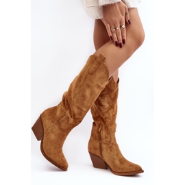 Botas de cowboy femininas acima do joelho camelo Oppore castanho 2