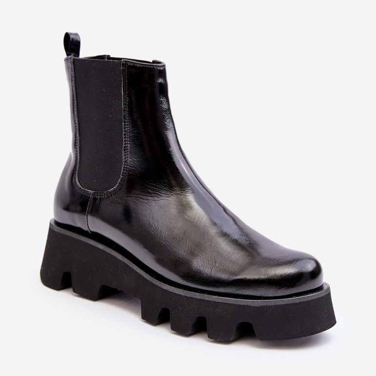Botas Chelsea femininas de couro com sola maciça Laura Messi 2571 pretas preto 2