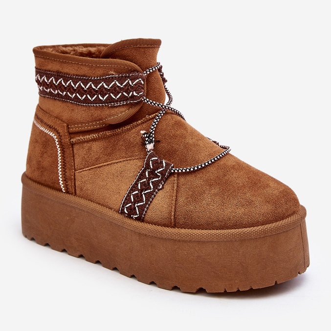 Botas femininas de neve com sola grossa e cadarço camelo Milson marrom 2