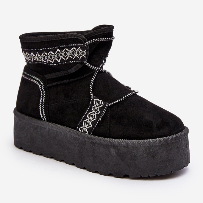 Botas femininas de neve com sola grossa e cadarço, pretas Milson preto 1