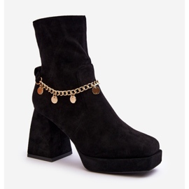 Botins femininos de salto alto com corrente preto Tiselo preto 1