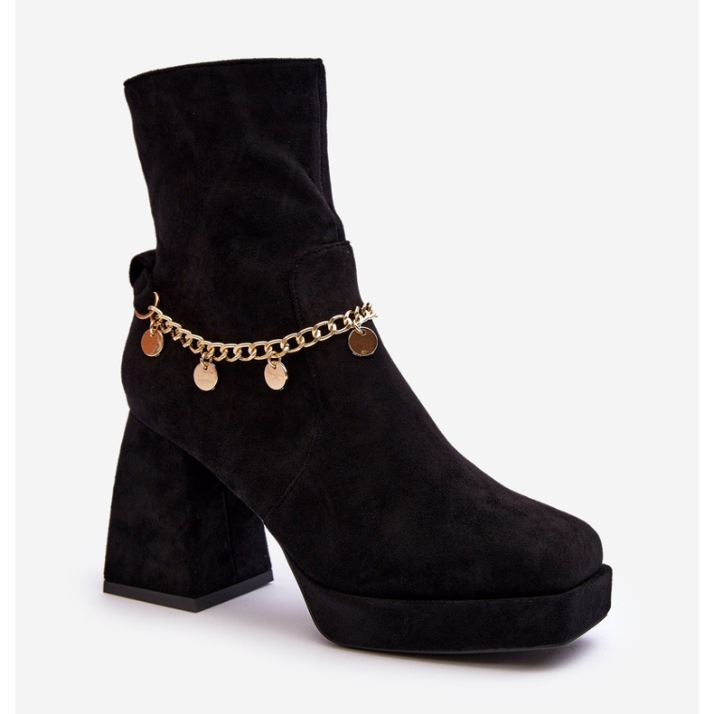 Botins femininos de salto alto com corrente preto Tiselo preto 1