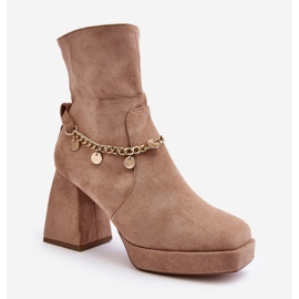 Botins femininos de salto alto com corrente, Bege Tiselo 1 Botins femininos de salto alto com corrente, Bege Tiselo 1