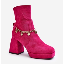 Botins femininos com corrente fúcsia Tiselo rosa 1