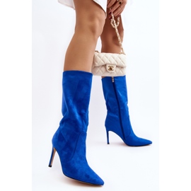 Botas femininas de salto médio de cano alto, azul Odetteia 2