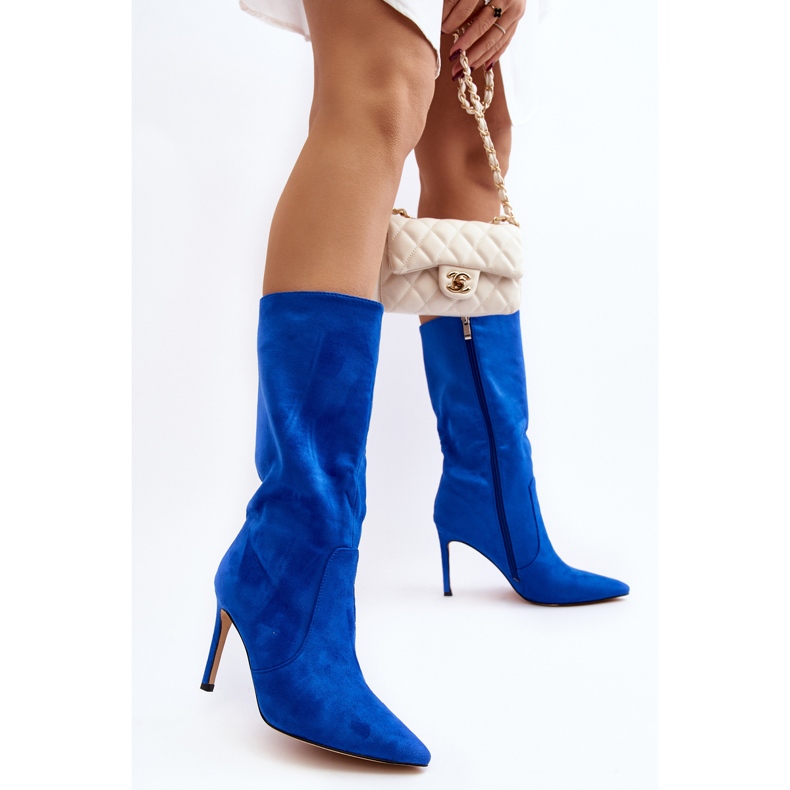 Botas femininas de salto médio de cano alto, azul Odetteia 2