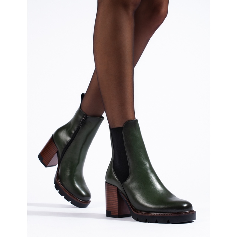 W. Potocki Botas Potocki Chelsea verdes escuras com salto alto 1