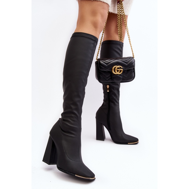 Botas femininas de salto alto pretas Rishabh preto 2