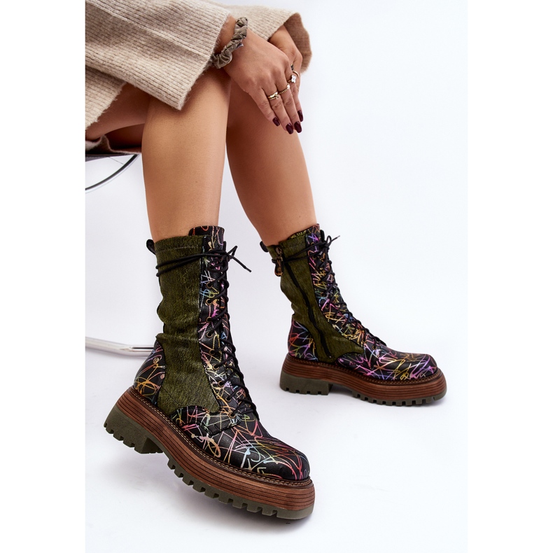 Botas femininas de couro para trabalho Maciejka 06203-09 multicoloridas preto 2