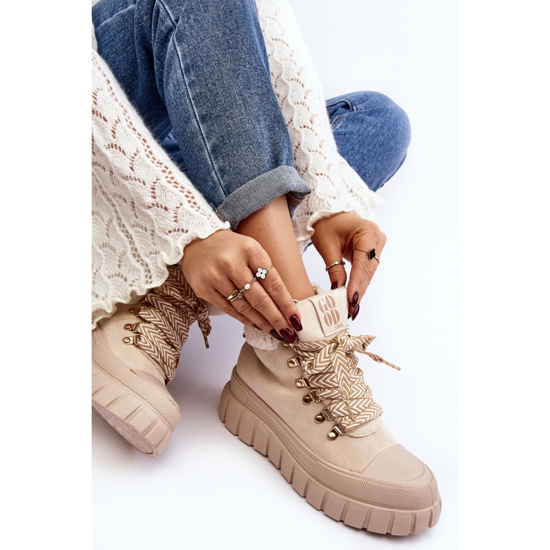 Botas Trapper isoladas com sola grossa, Ralotta bege claro 2