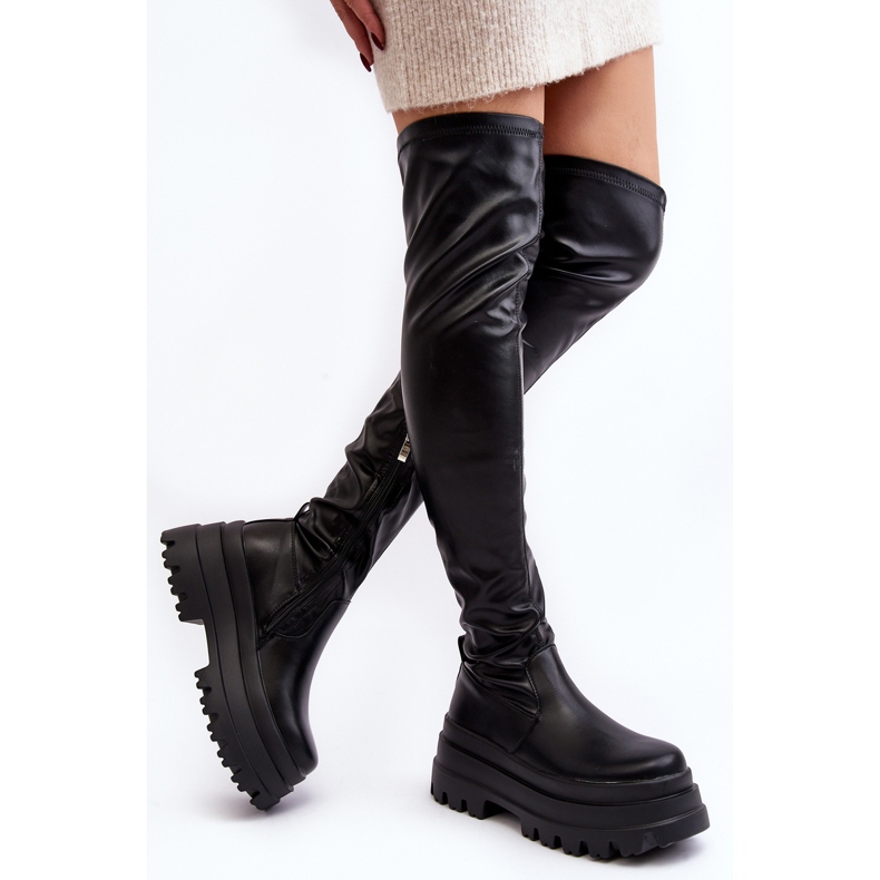 Botas femininas acima do joelho com sola grossa, Chinasa preta preto 2