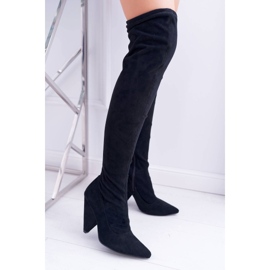 Lu Boo Botas femininas de camurça de salto alto preto Tamar preto 1