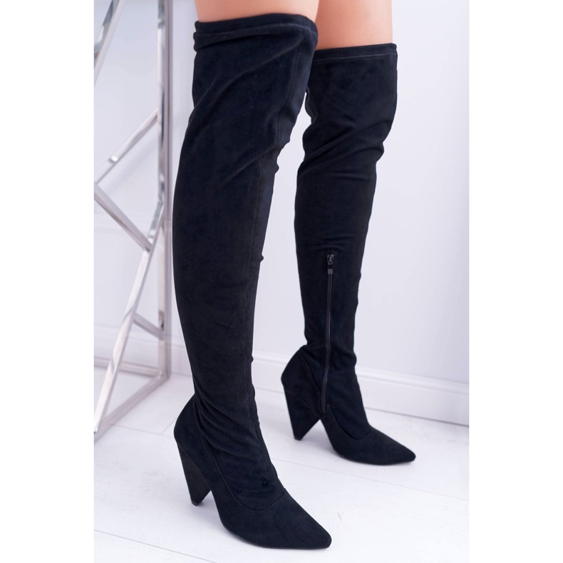 Lu Boo Botas femininas de camurça de salto alto preto Tamar preto 2