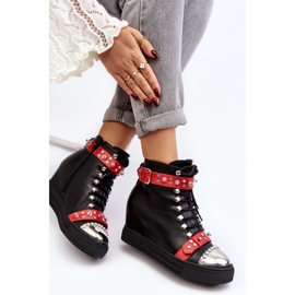 Botas de cunha isoladas com strass, couro ecológico Lu Boo, preto 1