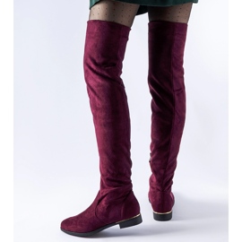 Botas longas Elwira em camurça ecológica bordô quente vermelho 1