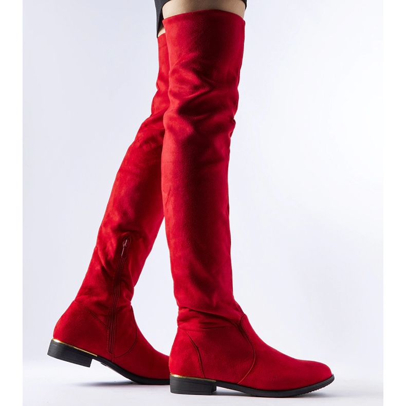 Botas longas vermelhas quentes de camurça ecológica Elwira vermelho 1