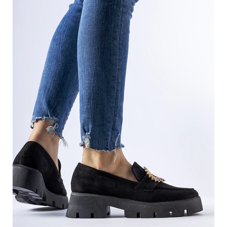 Mocassins pretos decorados com fivela Stanislas 1