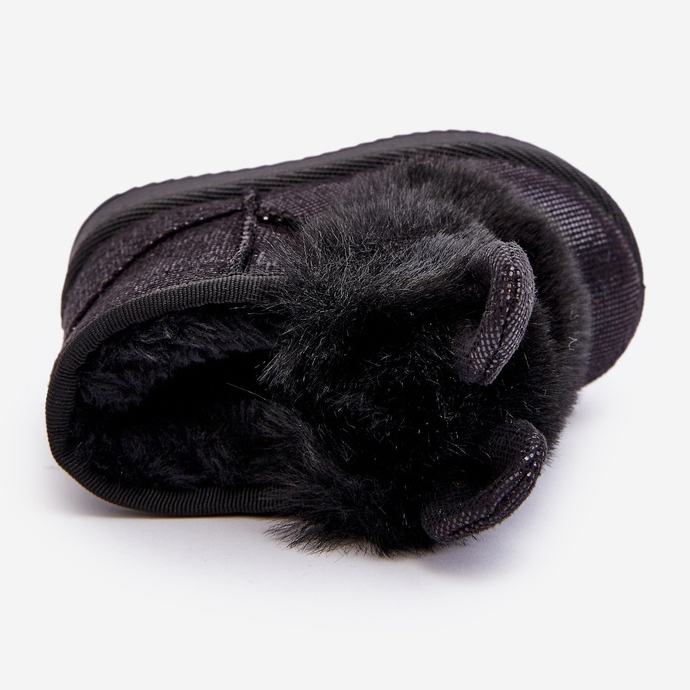 Botas de neve infantis pretas com pele com arranhões preto 1