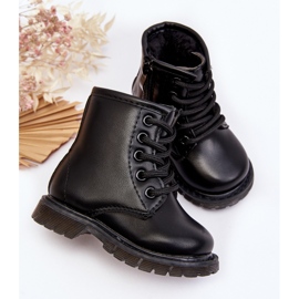 Botas de couro infantil com zíper preto Omua 2