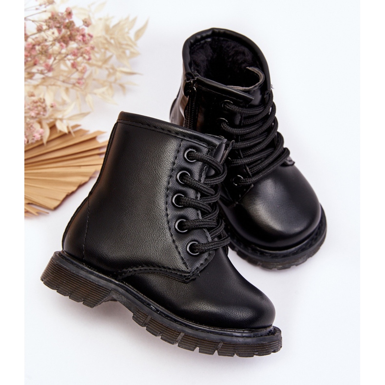 Botas de couro infantil com zíper preto Omua 2
