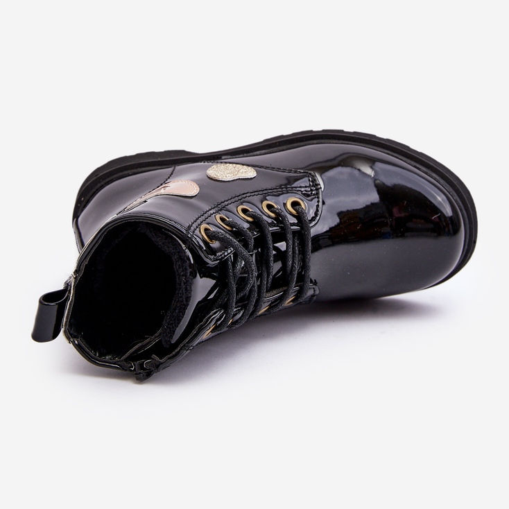 Botins infantis de couro envernizado com decorações, Preto Adete 1