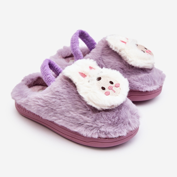 Chinelos infantis de coelhinho peludo, Dicera Roxo 1