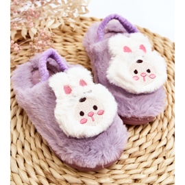 Chinelos infantis de coelhinho peludo, Dicera Roxo 2