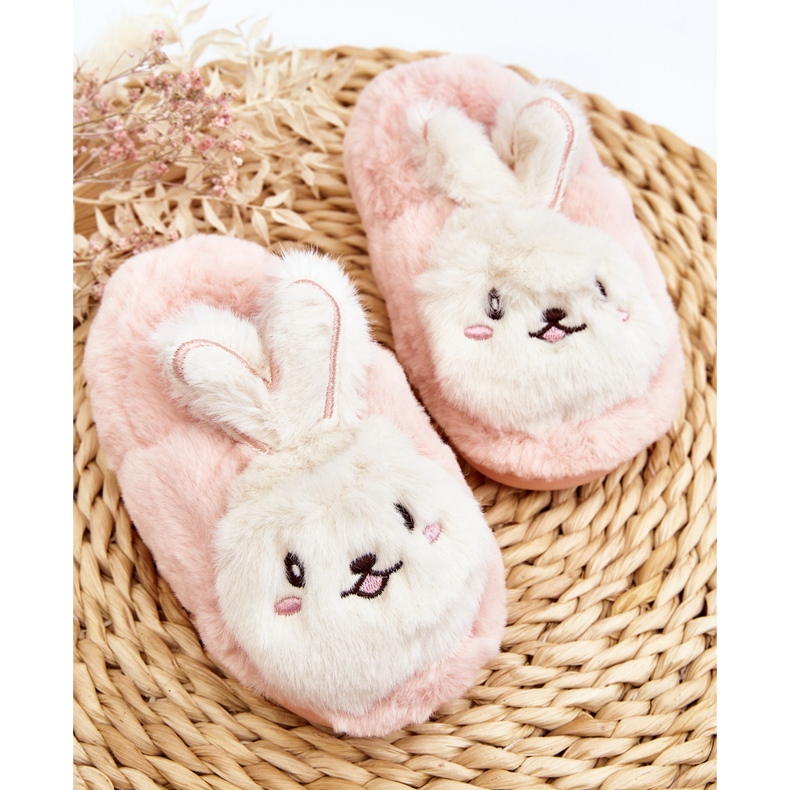 Chinelos infantis peludos com coelhinho Apolanie rosa claro 2 Chinelos infantis peludos com coelhinho Apolanie rosa claro 2