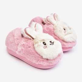 Chinelos infantis peludos com coelhinho Apolanie rosa 1