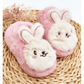 Chinelos infantis peludos com coelhinho Apolanie rosa 2