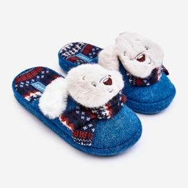 Chinelos infantis com sola grossa e ursinho de pelúcia, azul, Dasca 1