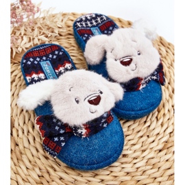 Chinelos infantis com sola grossa e ursinho de pelúcia, azul, Dasca 2