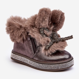 Botas infantis de neve com zíper e pele, marrom, Hanija castanho 1