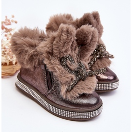 Botas infantis de neve com zíper e pele, marrom, Hanija castanho 2