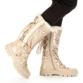 Botas de neve impermeáveis ​​femininas bege alto Rieker Z1083-62 1