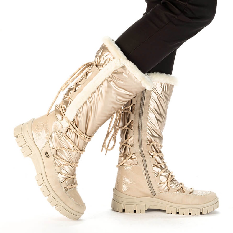 Botas de neve impermeáveis ​​femininas bege alto Rieker Z1083-62 1